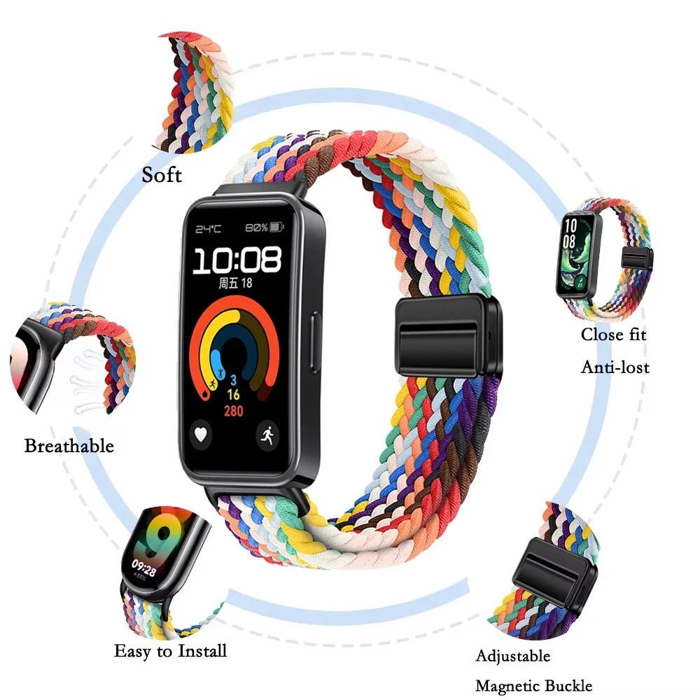 Correa de nailon con hebilla magnética ajustable para Huawei Band 10 9 8, pulsera de bucle trenzado para Huanwei Band 10/9, accesorios de pulsera
