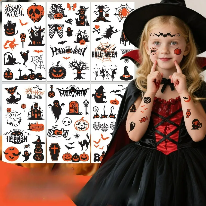 10Pcs Cartoon Halloween Tattoo Stickers High Sense Kids Holiday Party Funny Pumpkin Tattoo Stickers