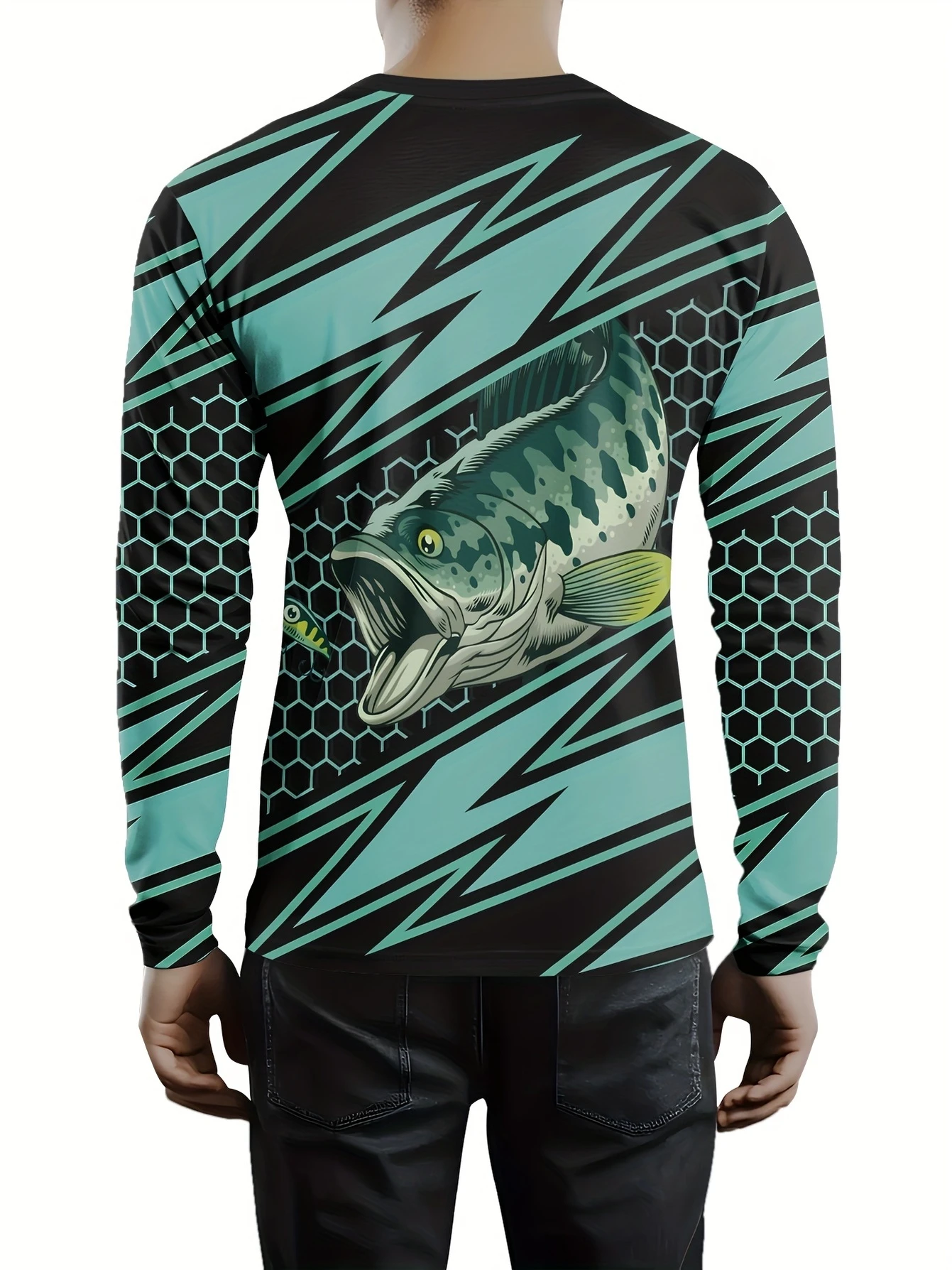 Large Mouth Bass Art Print Long Sleeve Fishing Shirt Family Matching Fisherman Outside Casual Daily Soft Pullover Tee Top