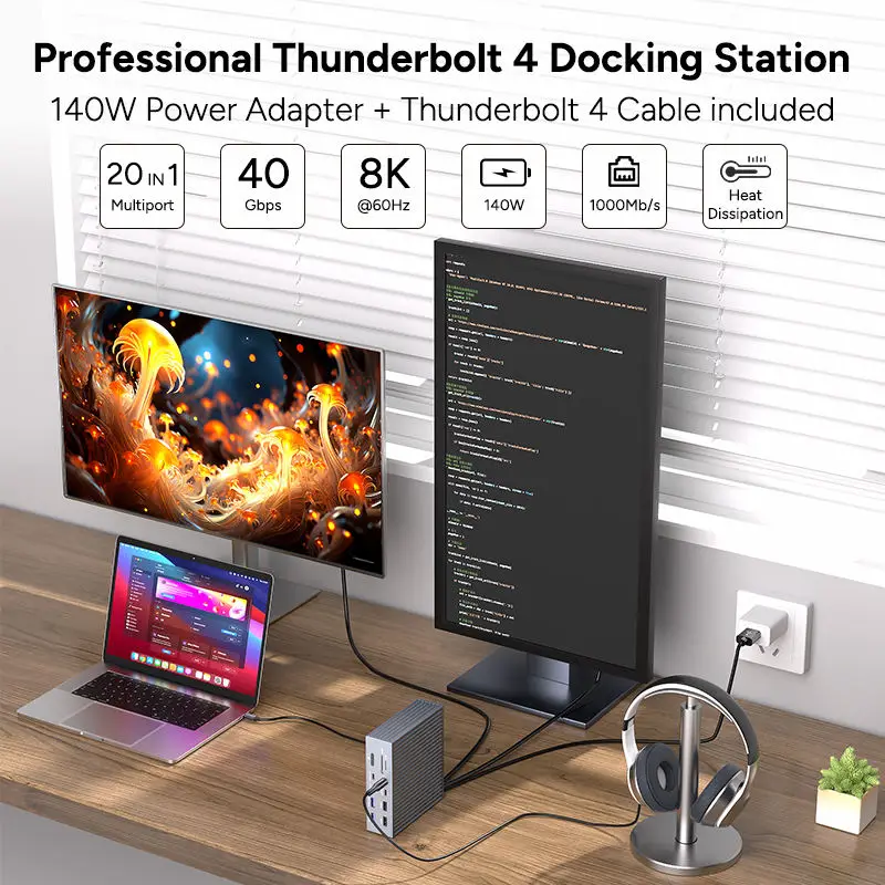 Thunderbolt 4 HD 8K 60 Гц USB4 40 Гбит/с 20 портов типа C для ноутбука Многофункциональный концентратор USB 3.0 SD TF Док-станция PD Switcher Hub