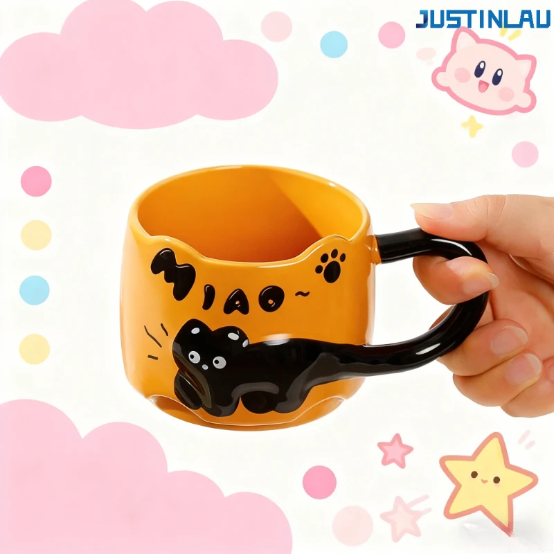 كوب قطة سوداء لطيف كوب سيراميك إبداعي ورائع عالي القيمة لحليب القهوة والإفطار كوب سيراميك كوب قهوة أكواب ايكيا
