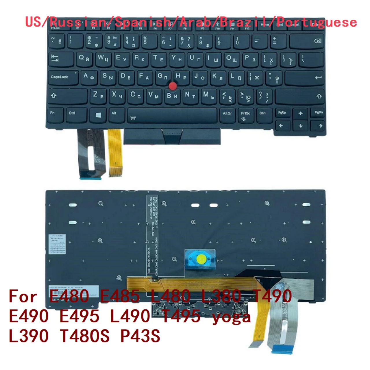 US RU SP AR BR Backlit Keyboard For Lenovo Thinkpad E480 E485 L480 L380 T490 E490 E495 L490 T495 yoga L390 T480S P43S