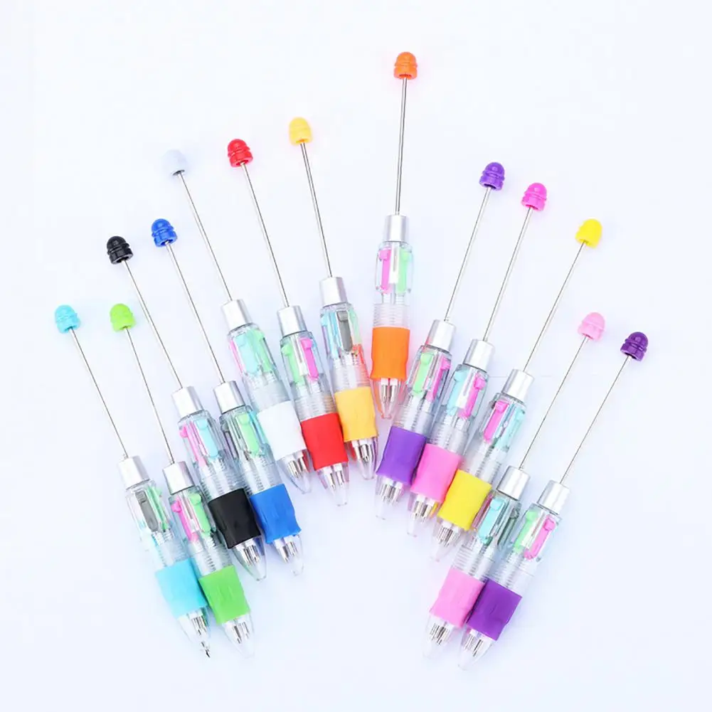 Caneta Esferográfica Retrátil Frisada, 4 Cores, Caneta Gel Frisada, Papelaria Presente, DIY Beadable Canetas, Material Escolar