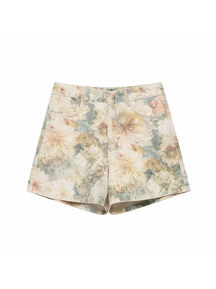Casual Chic Women Women Shorts Floral Printing Pockets Zipper Shorts New Fashion 2026 Summer Female Holiday Short Pants