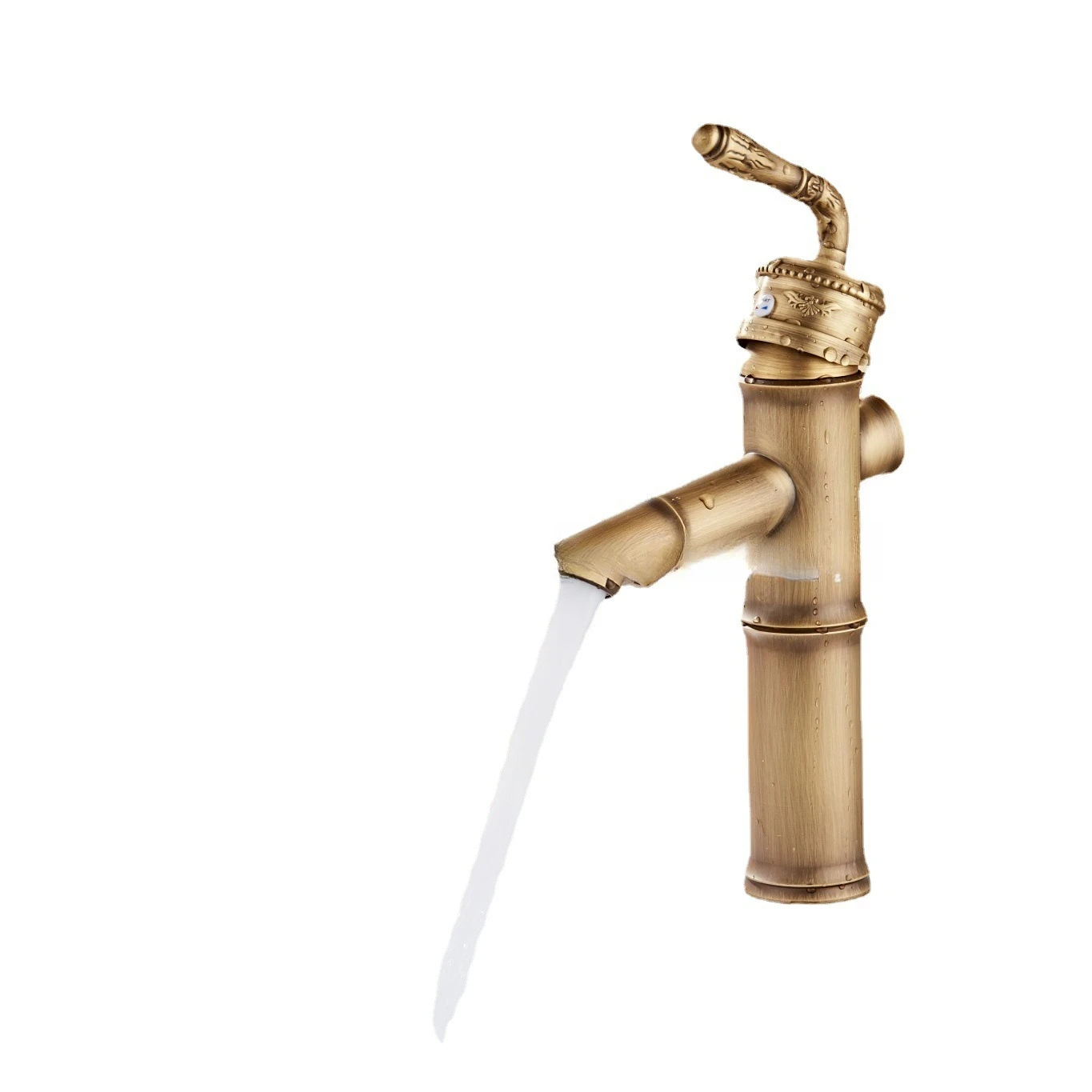 

European antique carved bamboo faucet, all-copper basin hot and cold faucet