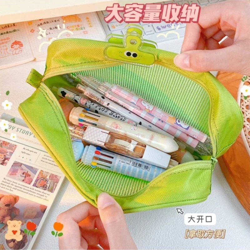 Candy Color Mesh Makeup Cosmetic Bag Cute Big Eyes Make Up Case Travel Pouch Bag for Home Offices Travel Accessories Organizer