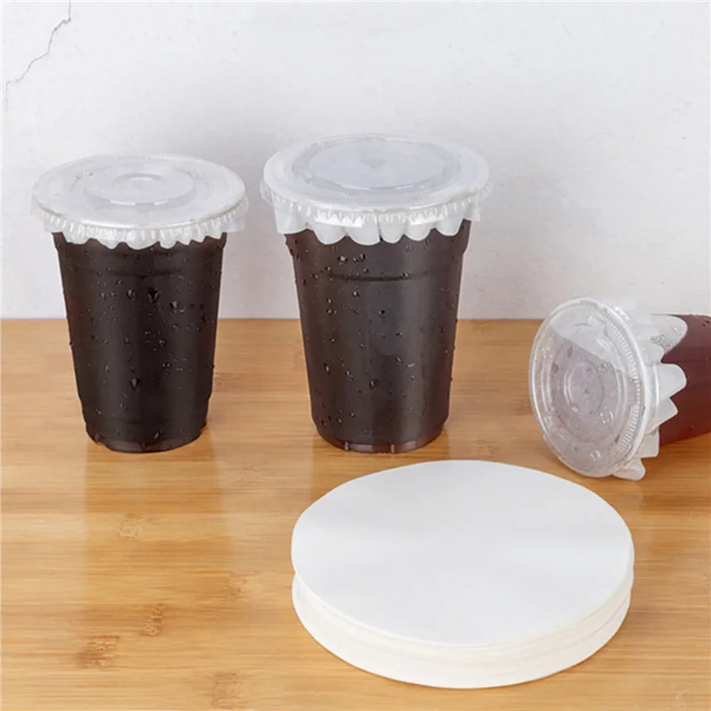 【Must-Haves】5X Round Shape Leak Proof Paper Film Coffee Spill Proof Gasket Leak Proof Paper Films,Milk Tea Sealing For 7-9.5Cm C