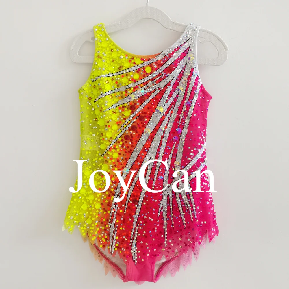 Pink Spandex Artistic Gymnastics Leotards High Elasticity Breathable Diamond Look Rhythmic Gymnastic Unitards for Women BD9260