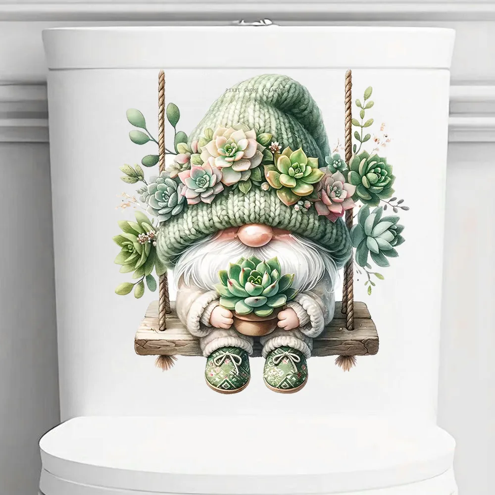 

QT2646#Succulent Gnome Full Drill Round Acrylic Waterproof Vinyl Material, Ideal for Toilet, Home , Refrigerator,