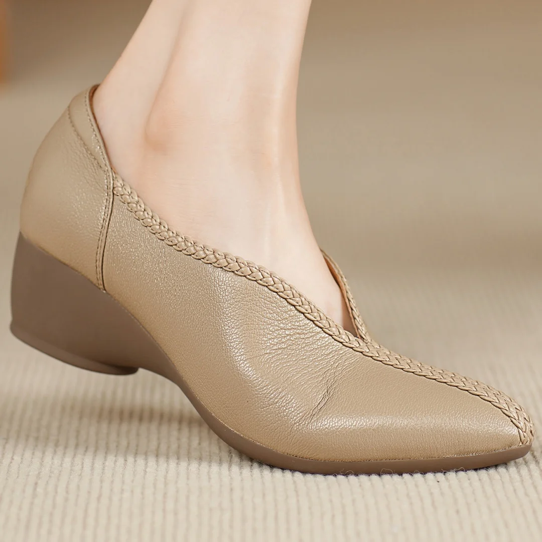 

Danxuefei/женские туфли-лодочки без шнуровки из овчины с острым носком, на танкетке 4,5 см, на среднем каблуке, в стиле OL, повседневные женские повседневные тонкие модельные туфли-лодочки