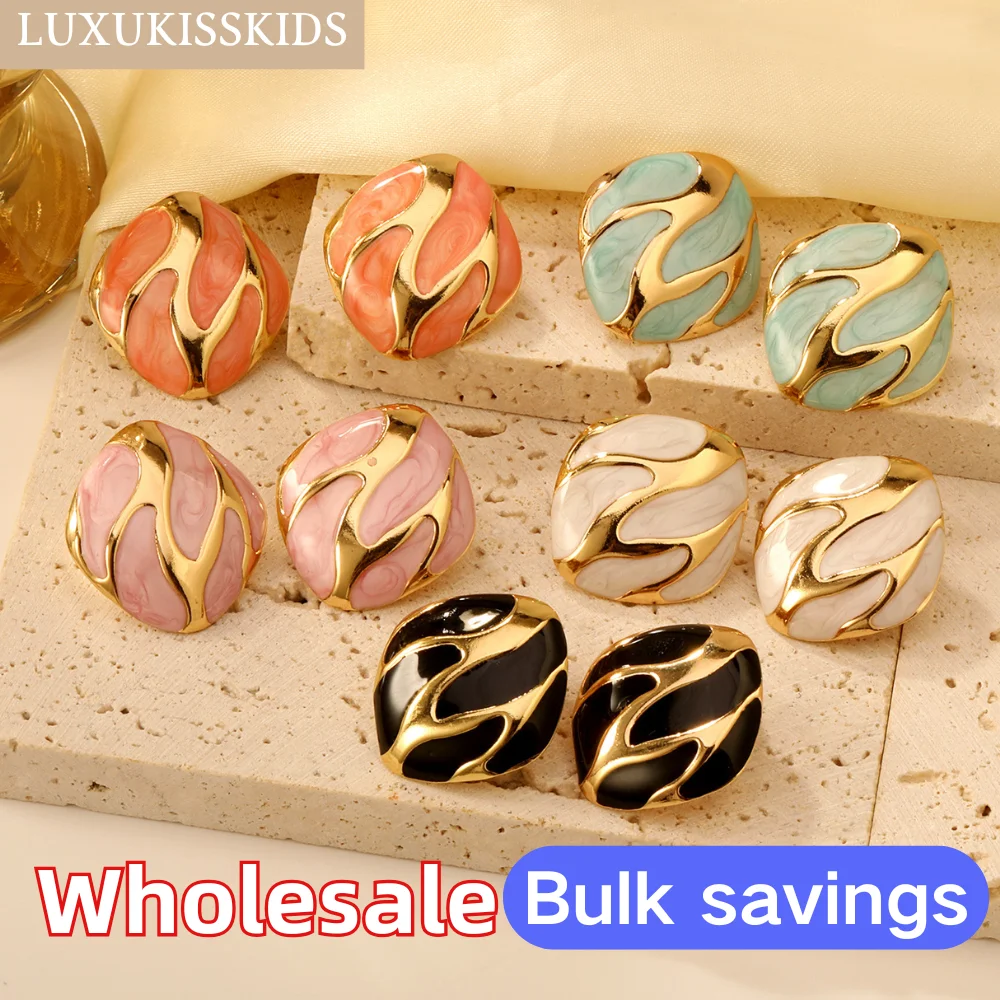 LUXUKISSKIDS Trendy Irregular Earrings Rhomboid Golden Texture Studs Antiallergy Acrylic Black/Blue Piercing Retro Woman Jewelry