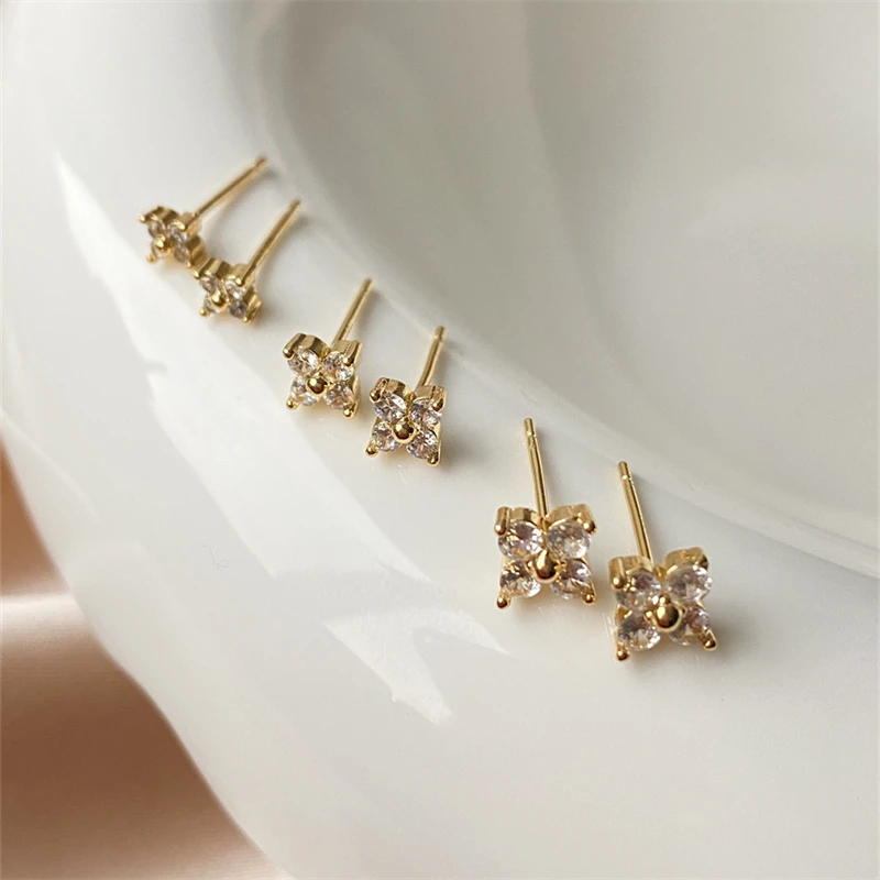 Yupsk Dainty Flower Stainless Steel Butterfly Stud Earrings for Women Cartilage Ear Ring Cute Zircon Gold Color Clover Jewelry image 5