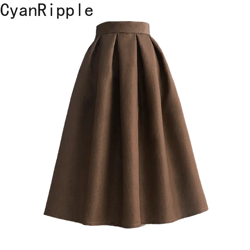 2026 New Autumn Winter Vintage High Waist A-line Umbrella Skirt Solid Color Elegant Mid-length Hepburn Style Women Pleated Skirt