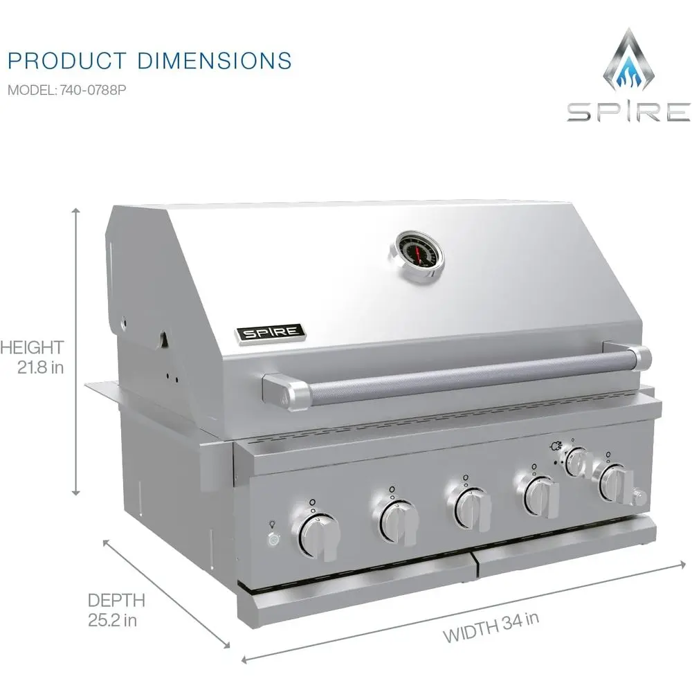 30 Stainless Steel 5-Burner Propane Gas Grill Island with Rear Burner, 63,000 BTUs, 750 SQ In Racks, Dual Fuel Ready