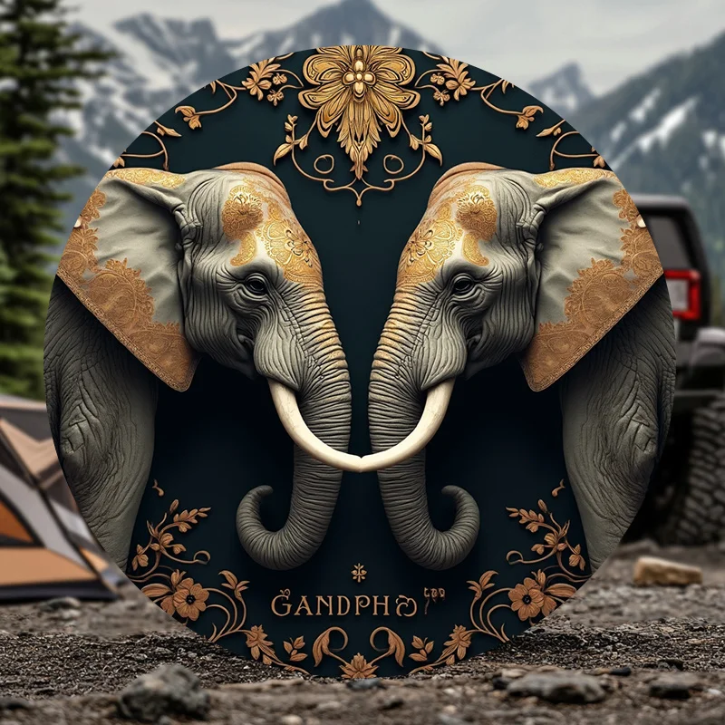 A Beautifully Designed Tire Cover With Printed Patterns, Available In Multiple Sizes, Suitable For Various Vehicles Including Ca