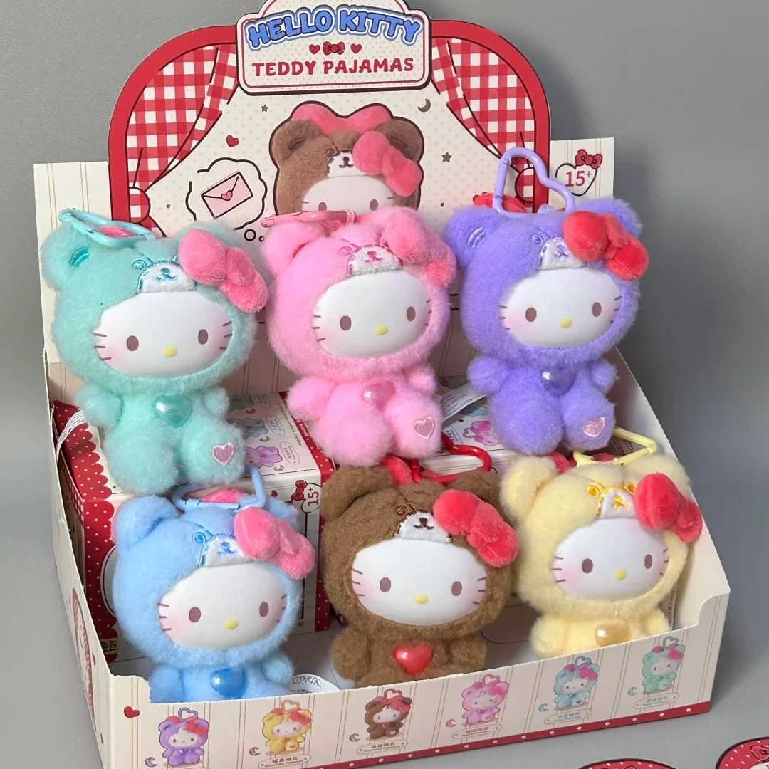 

Подлинная серия Hellokitty, новая пижама Тедди, слепая коробка, плюшевый кулон, брелок, виниловая фигурка, игрушка, подарок на день рождения, детский подарок на Хэллоуин