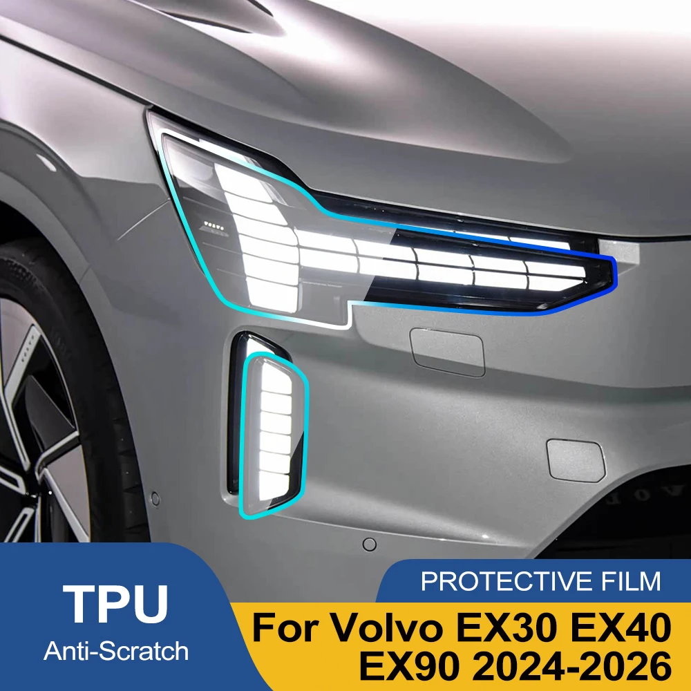

For Volvo EX30 EX40 EX90 2024-2026 Smoke Black High-Gloss Pre-Cut TPU Car Headlight Protective Film PPF Anti-Scratch Vinyl Film