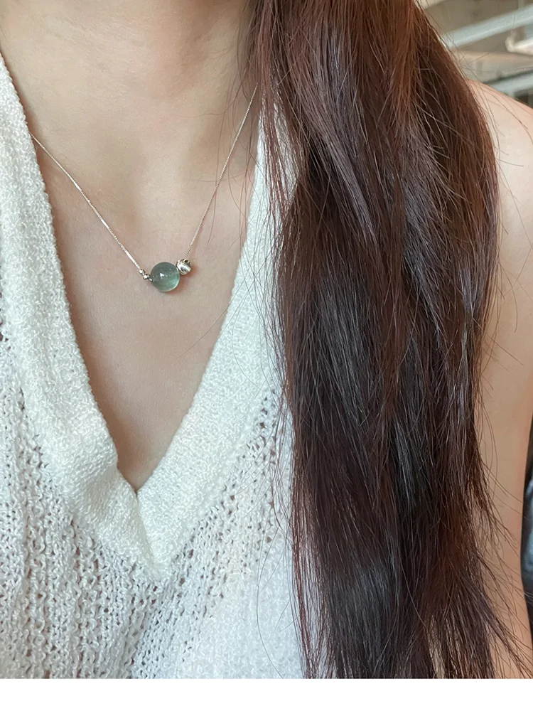 Silberfarbene Halskette mit einzelnem runden künstlichen Imitationskristall-Anhänger für Damen und Herren, Box-Kette, zierlicher Choker, Schmuck, Geschenk – Detail 11