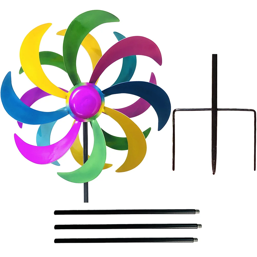 

Rainbow Pinwheel with Handle Outdoor Windmill Decor for Garden Lawn Party Kids Whirl Spinner Landscape Ornament