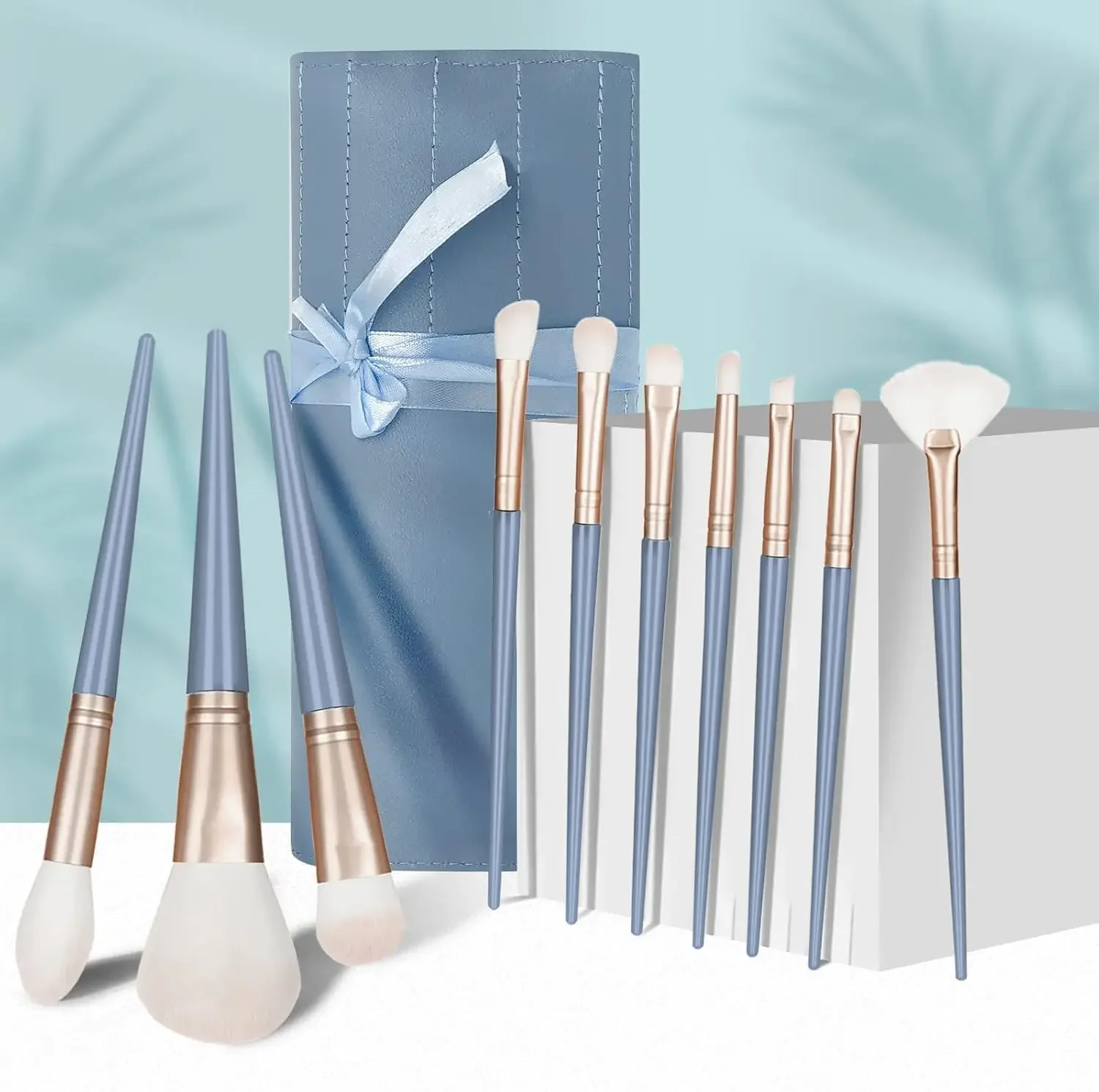 10 Pcs Juego de Brochas de Maquillaje,Brochas de Maquillaje de Alta Calidad,Que Incluyen Brocha Fijadora,Brocha para Base,Brocha