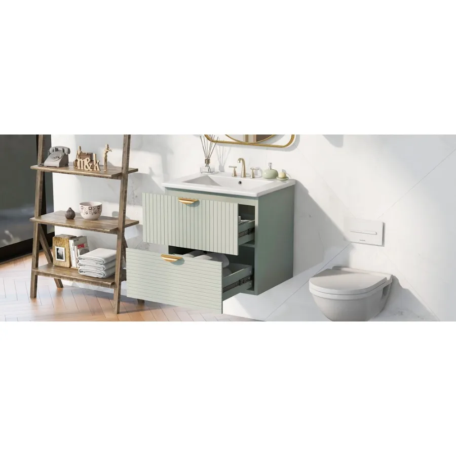 24-Inch Wall-Mounted Bathroom Cabinets Modern Vanity with 2 Drawers Ideal for Small Bathrooms Home Furniture image 5