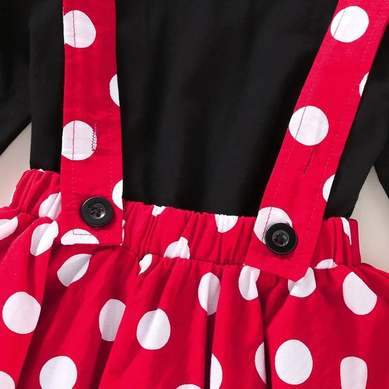 2Pcs/Set Cartoon Polka Dot Baby Girl Evening Dresses Bow Kids Birthday Party Princess Toddler Children Clothes Suit 0 To 4 Years