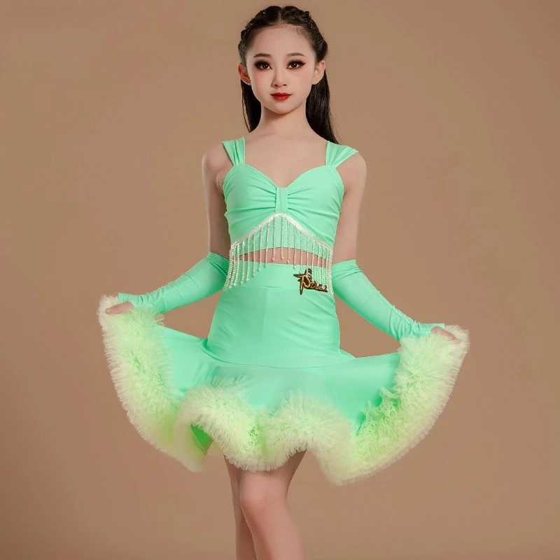 customized Latin dance dress women's top lace skirt children's Latin performance training suit set ballroom dress standard