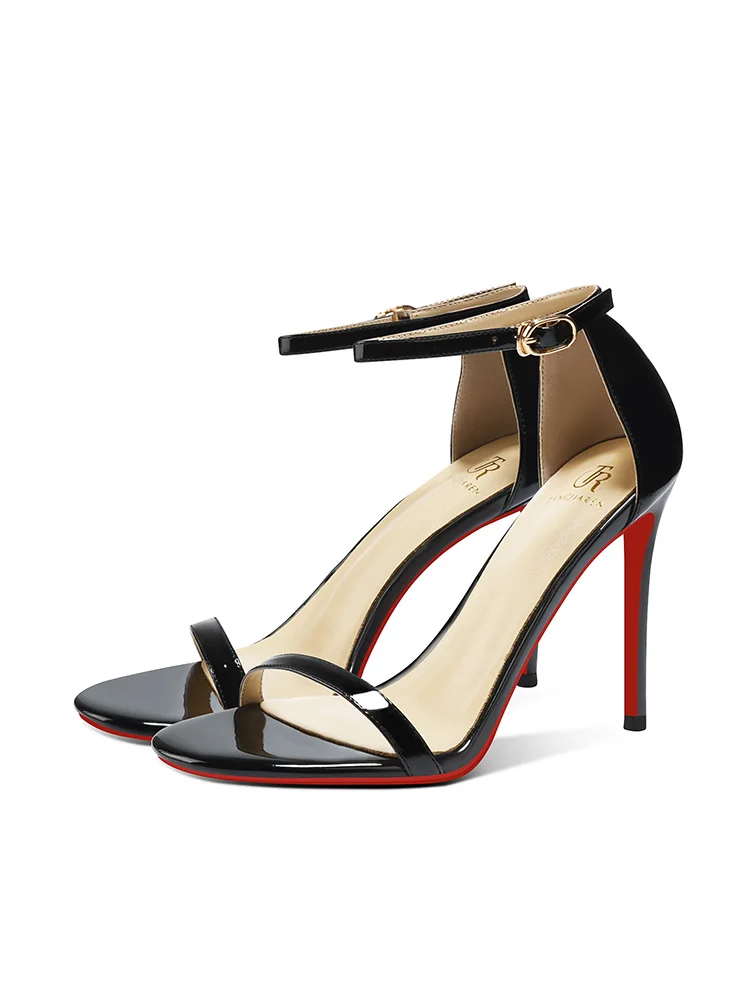 

High heeled sandals for women in the summer of 2025, fashionable black, sexy, slim heel, straight buckle high-heeled shoes
