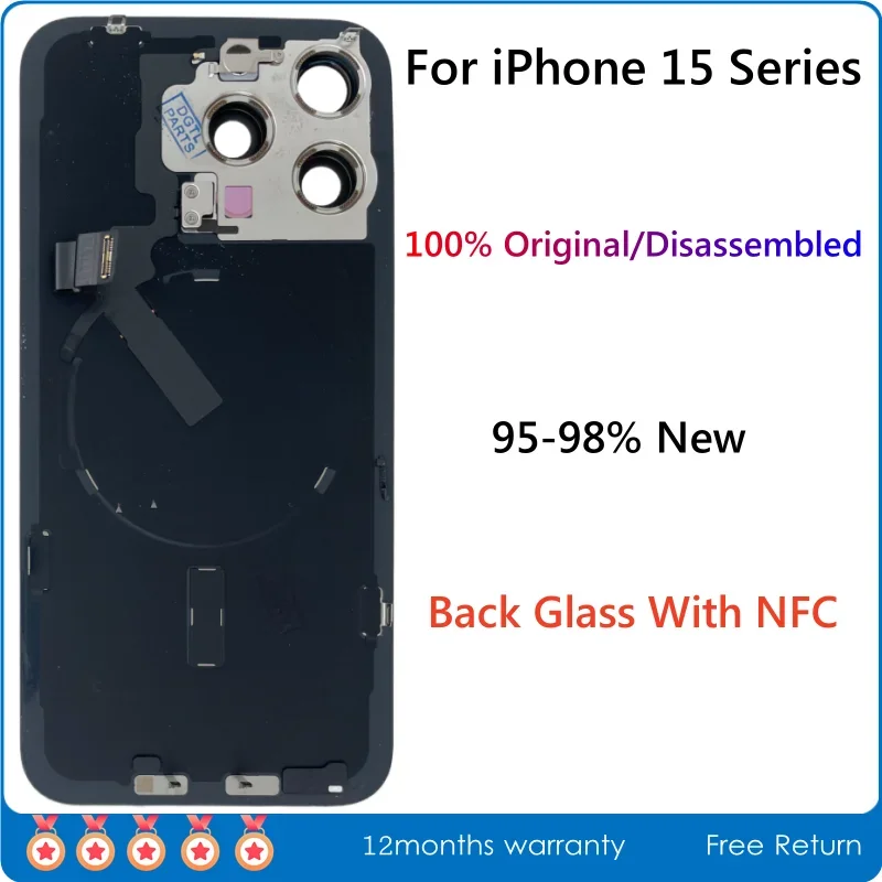 

95-98% New Original Disassembled Back Glass Rear Cover Assembly For iPhone 15 Pro Max 15 Plus with NFC Wireless Replacement