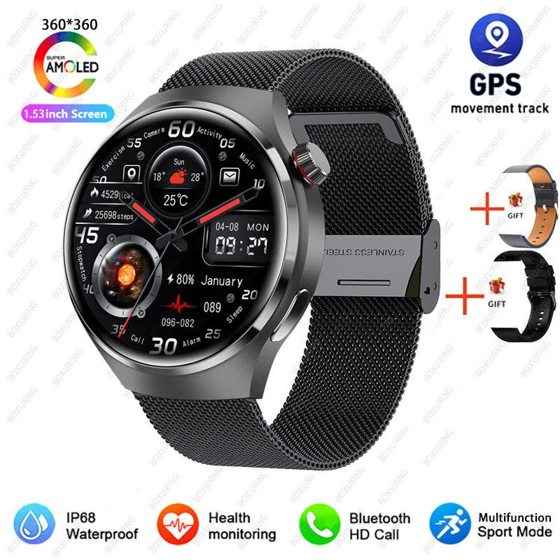 2026 Neue Watch 4 Pro GPS Smartwatch für Herren 360*360 AMOLED-Bildschirm Herzfrequenz Bluetooth-Anruf IP68 Wasserdicht Sport-Smartwatch für Männer