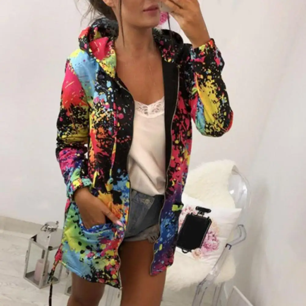 

Sweatshirt Stylish Hooded Drawstring Printed Lady Coat Casual Hoodie Lightweight Colorful Women Sweatshirt for Daily Wear