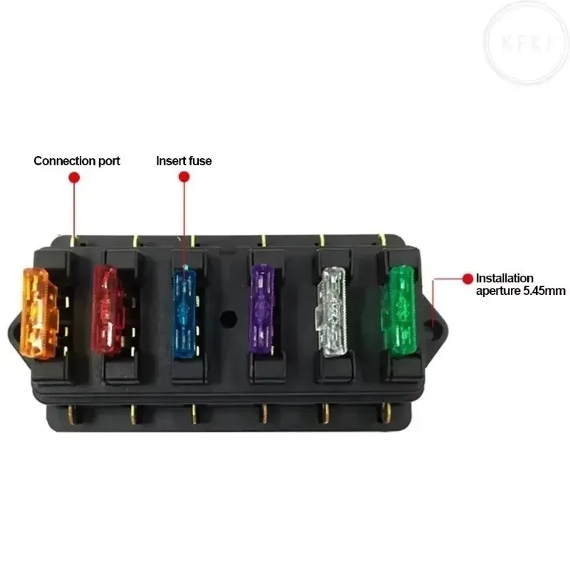 Popular 12V / 24V  Car Circuit Standard Blade Fuse Box Block Holde Motorcycles E-Bikes with 5A 10A 15A 20A 25A 30A Fuse 6 Way