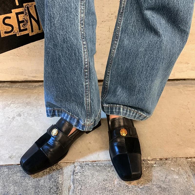 2025 الربيع المتسكعون النساء حذاء مسطح الانزلاق على الشقق جلد طبيعي الأحذية الرجعية السيدات المرقعة الأحذية اليدوية خمر الشقق #5