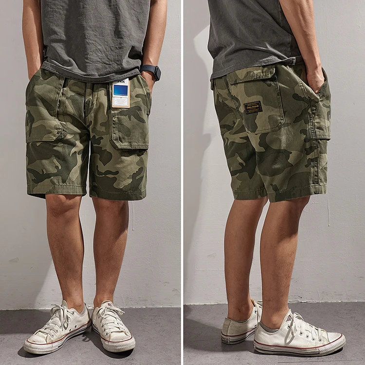 Summer New American Retro Multi-pocket Tooling Shorts Men\'s Fashion 100% Cotton Washed Old Outdoor Loose Casual 5-point Pants