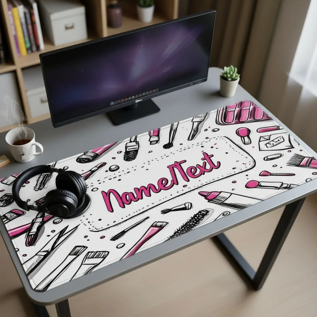 Customizable Large Makeup Nail Art Mouse Pad, Vivid Colorful Nail Design Print, Durable Thick Rubber Base For Office Gaming
