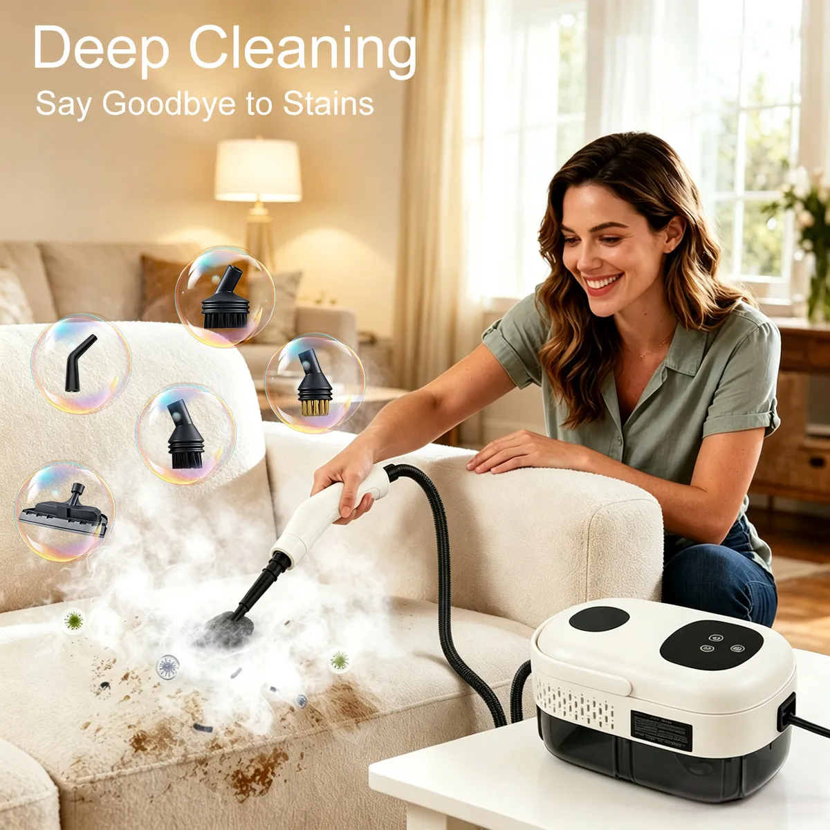 2500W High-Temp Pressure Steam Cleaner with Touch Screen Multi-Use for Kitchen Home MotoWashKit US 110V