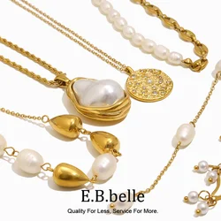 E.B.belle Imitation Pearl Series Necklace Irregular Shape Jewelry Stainless Steel 18K Gold Plated For Elegant Women Charm Gift
