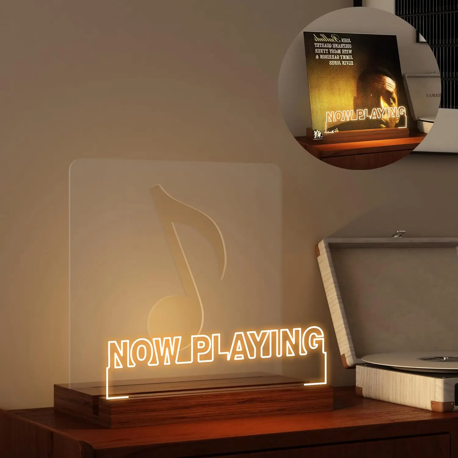 

Light Up Vinyl Record Stand, Wooden Acrylic Holder with Warm Light for Album Display Storage, Home Desk Decor
