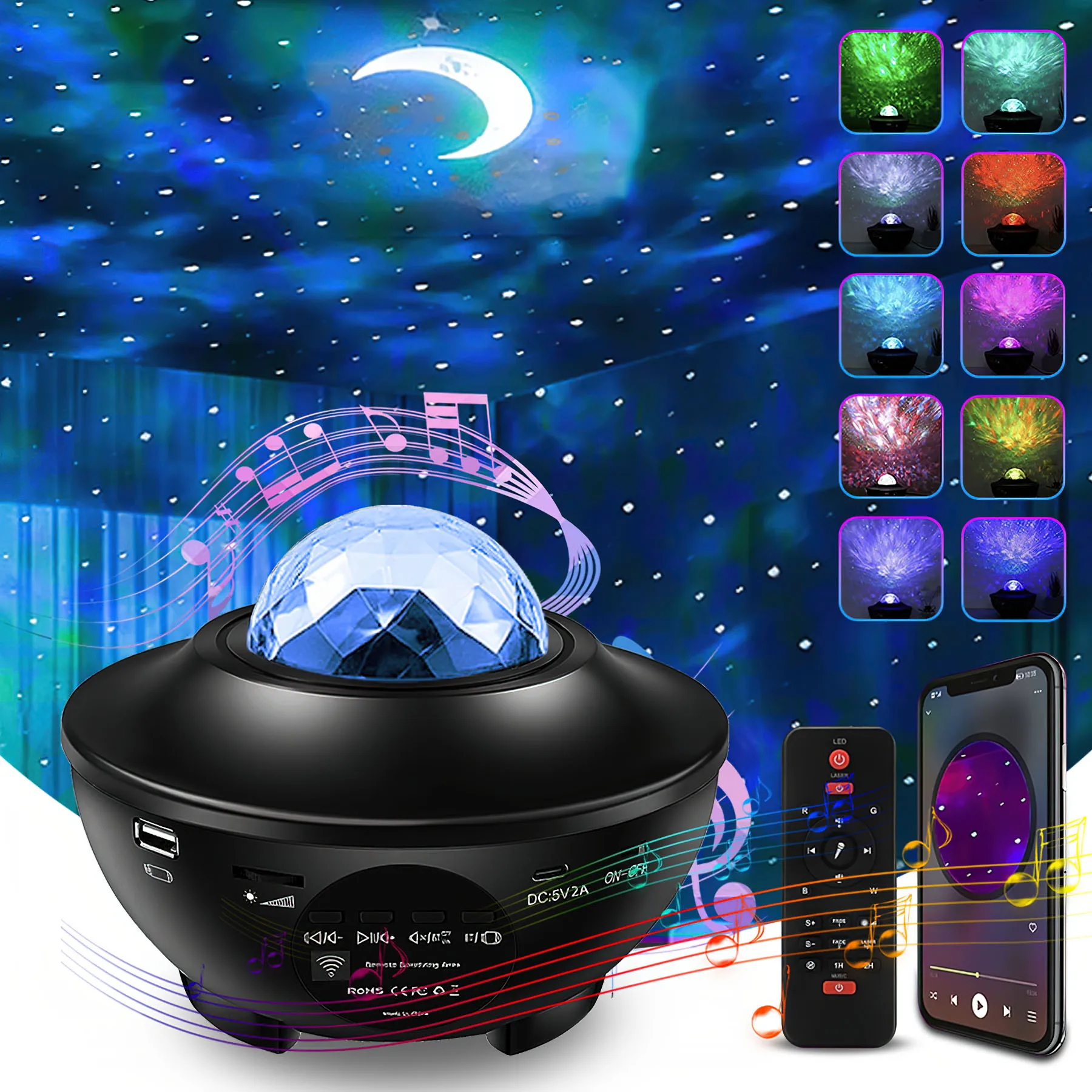 

Проектор Galaxy для спальни, световой проектор Star Projector Galaxy Light с Bluetooth-динамиком, таймером, приложением и пультом дистанционного управления