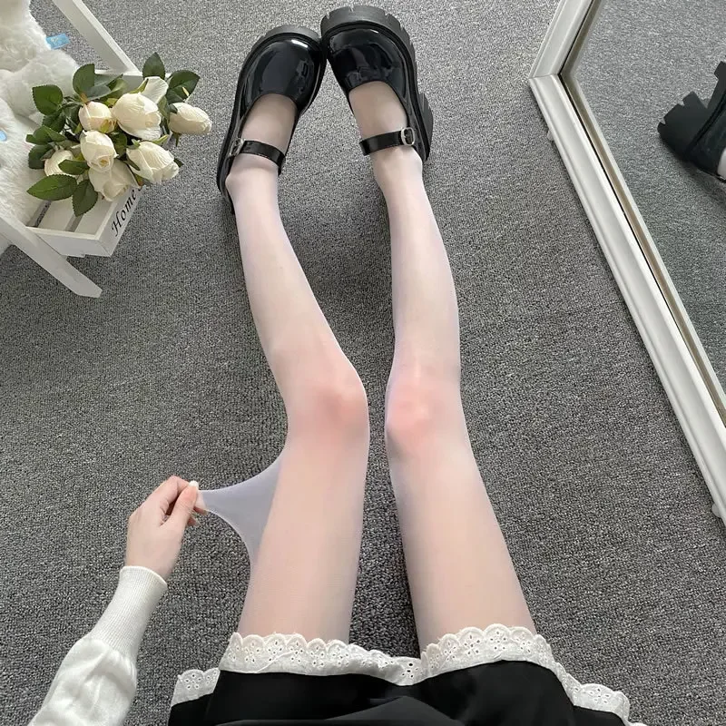 Collants Lolita Taille Haute pour Femmes, Collants Sexy, Bas Classiques, Noir, Blanc, Cuissardes, Costumes Anime Cosplay