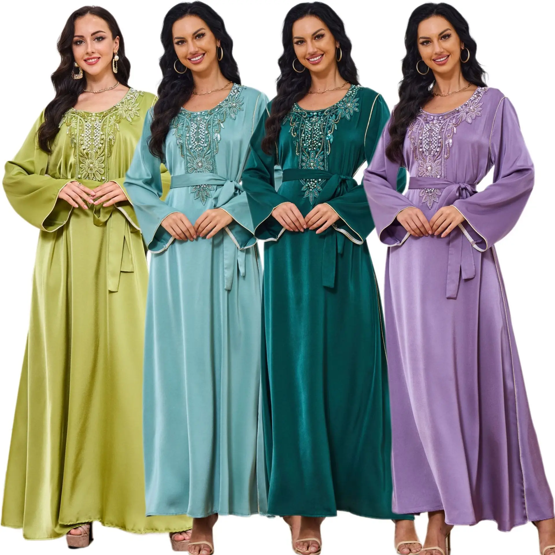 

MT027 Dubai Muslim Apparel Robe Beaded New Pattern High end Long Dress