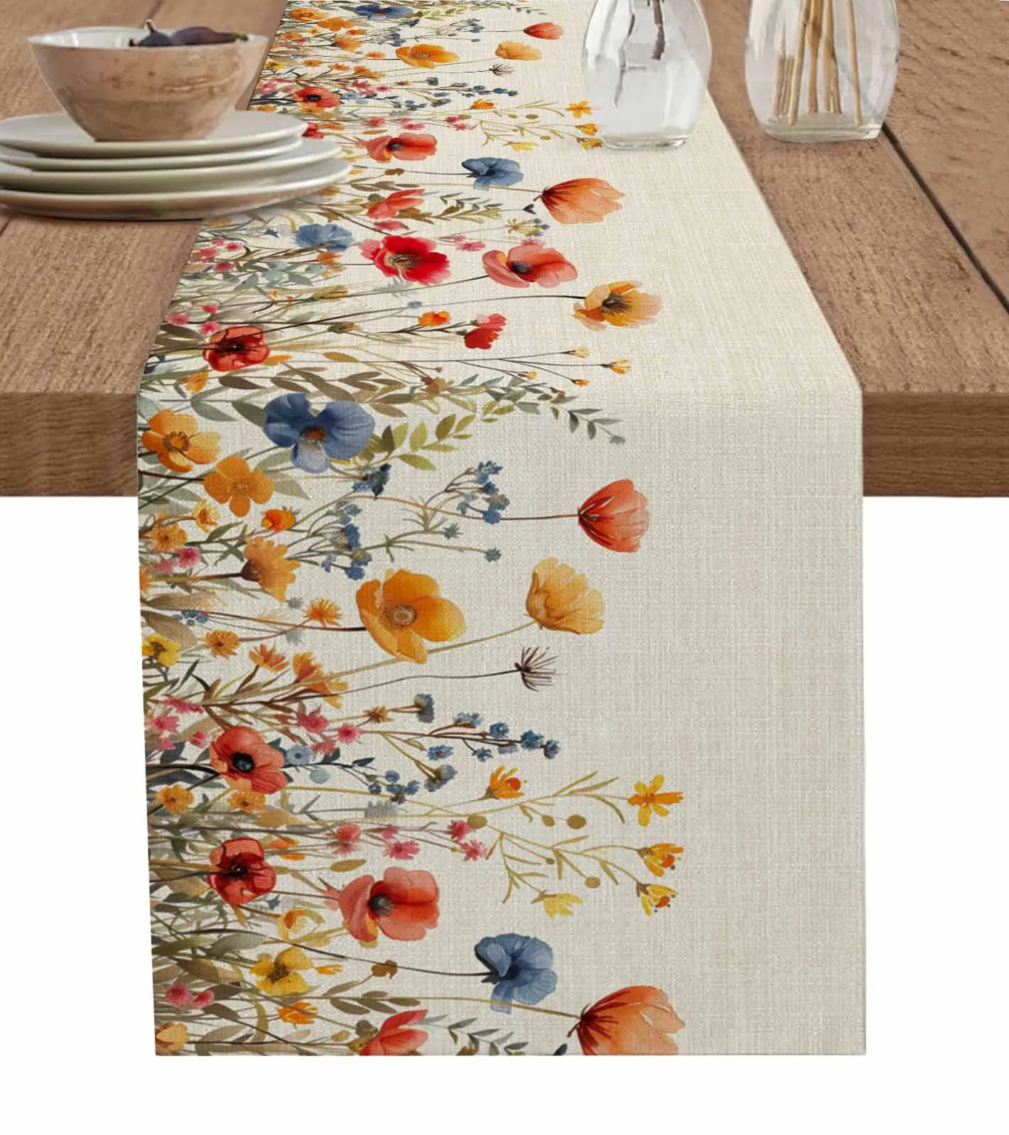 

Flowers Plants Watercolor Leaves Linen Table Runners Kitchen Table Decoration Dining Table Runner Wedding Party Supplies