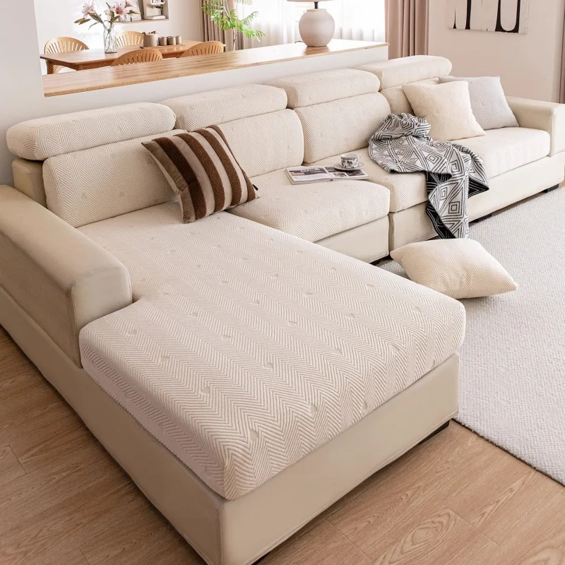 Stretchy Sofa Slipcover Universal Full-coverage Stripe Sofa Covers Non-slip L-shape Corner Couch Cushion Cover Dustproof Towel