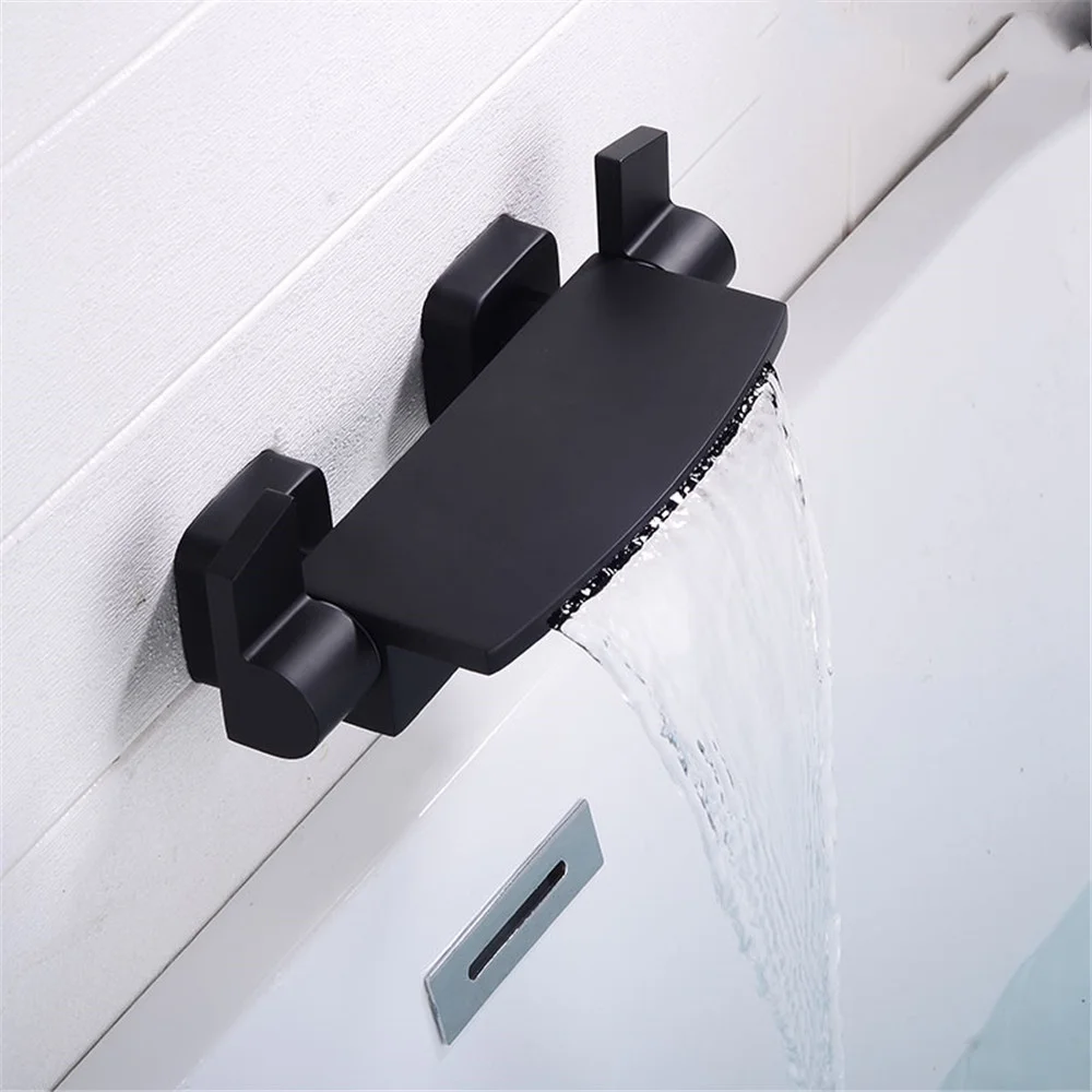 Bathtub bathroom faucet hot and cold shower set bathroom bath brass cylinder-side waterfall mixing valve,L24303