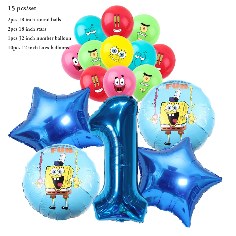 مجموعة بالونات سبونجبوب باتريك ستار مكونة من 15 قطعة، بالونات هيليوم لحفلات أعياد الميلاد، مستلزمات حفلات استحمام للأولاد والبنات #2