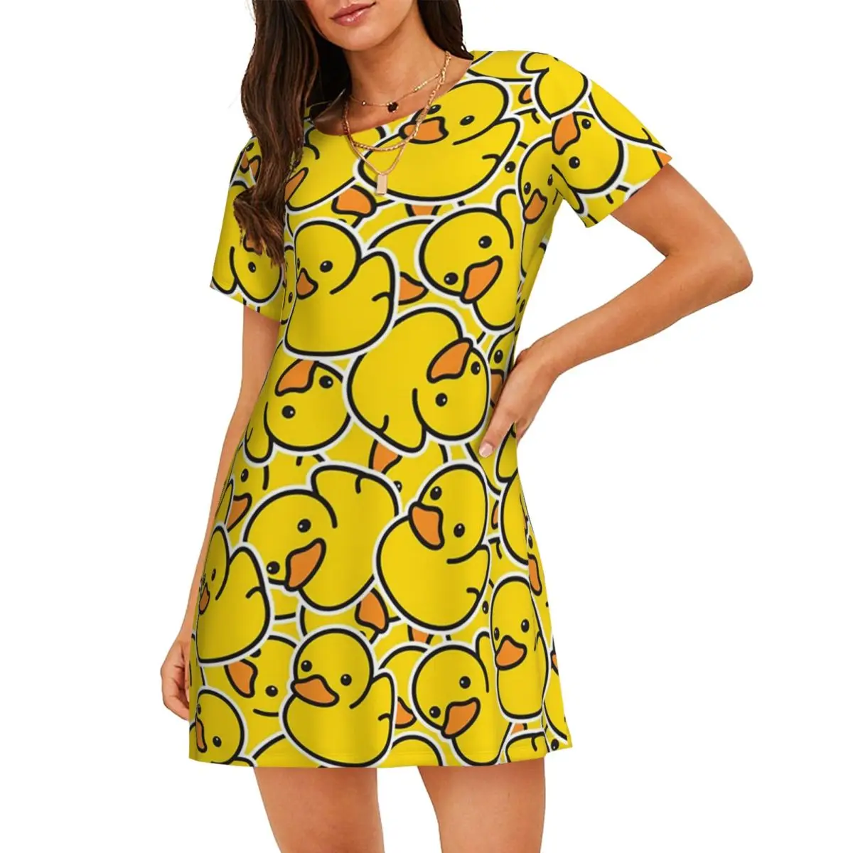 Custom Yellow Classic Rubber Duck Short Sleeves Nightdress For Sleepshirts Women Short Sleeve Nightgowns Loose Pajama Dress