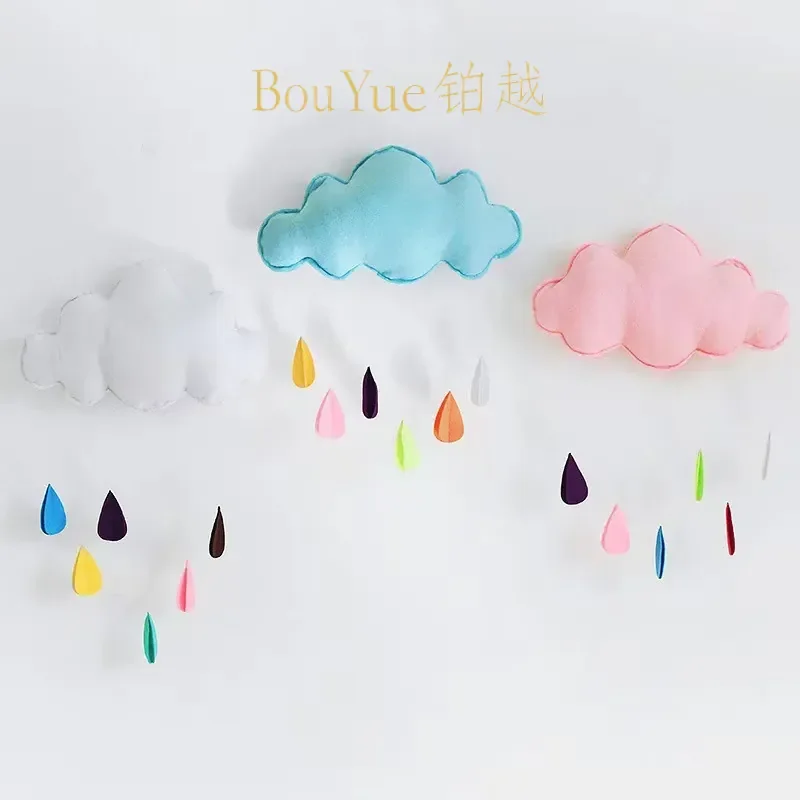 Felt Cloud Raindrop Wall Stickers Kids Room Decor Fabric Hanging Ornament Nursery Game House Photography Props New Year