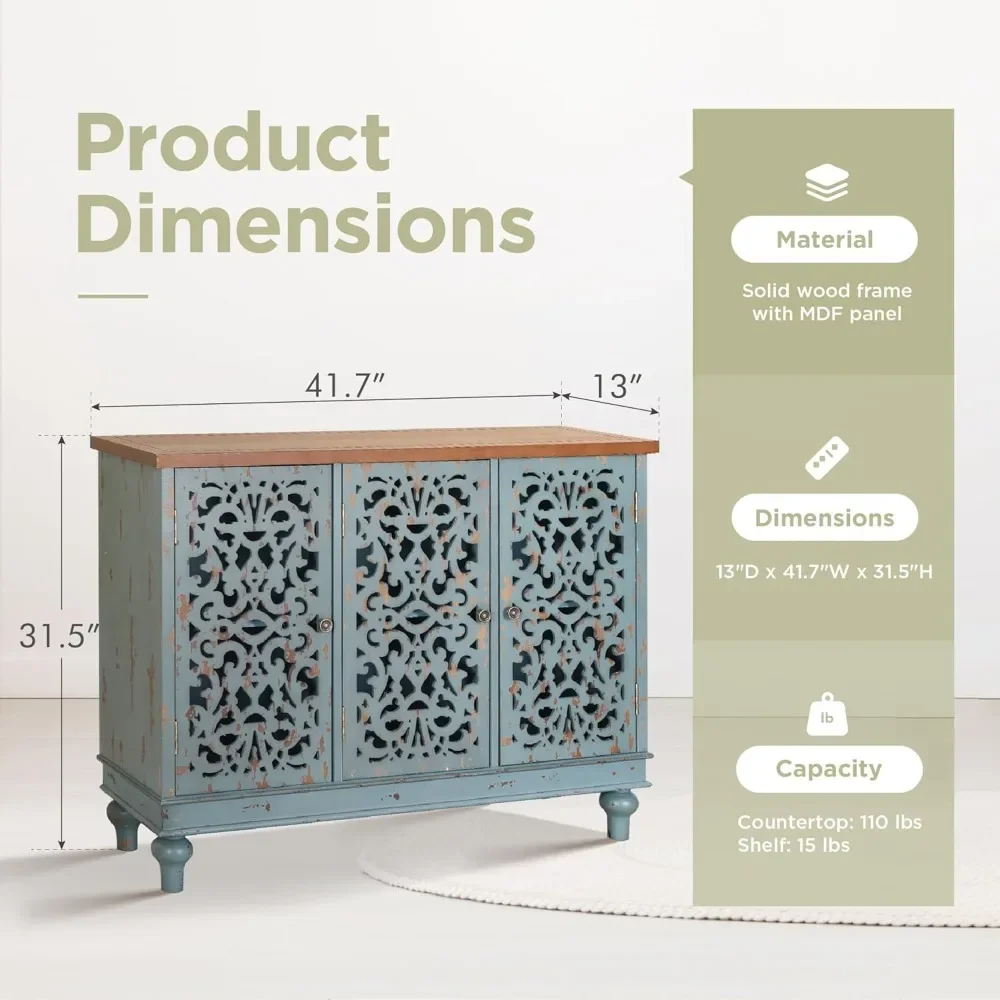 DistMurcia-buffet et planche avec rangement, armoire d'accent à 3 portes sculptée en creux, armoire de rangement en bois pour la cuisine