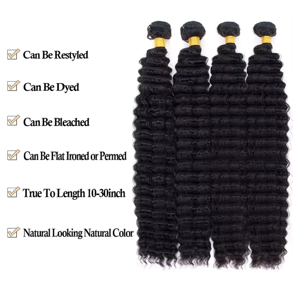 Deep Wave 28 34 38 บราซิล 100% Remy Hair Extensions เปียกและหยัก Curly Human Hair 3/4 Pcs ชุดดิบผม