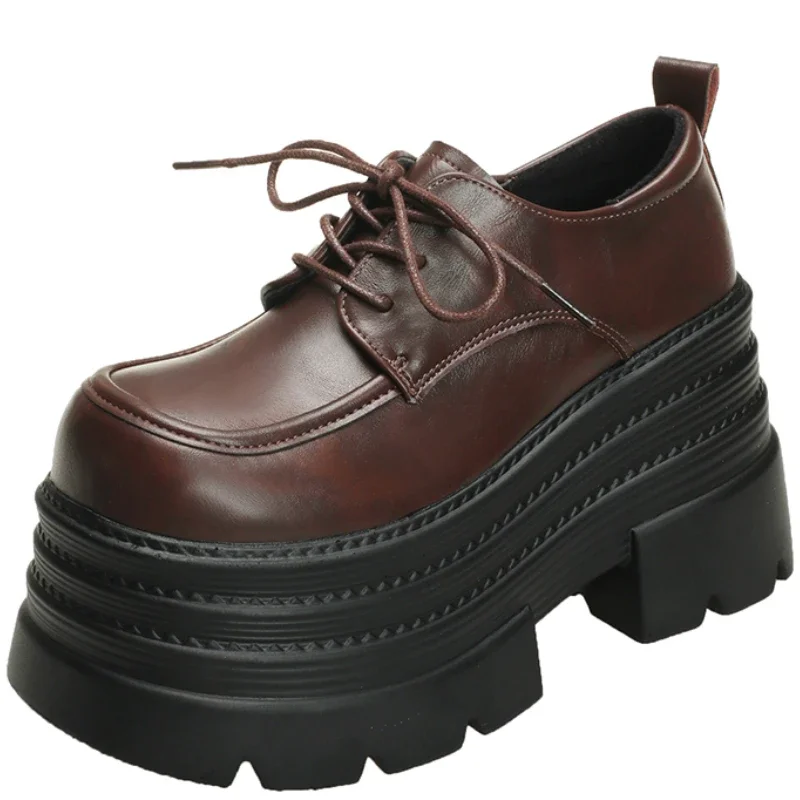 

10cm High Shoes for Women PU Leather Waterproof Platform Woman's Sneakers Casual Thick Sole Comfortable Loafers Zapatos De Mujer